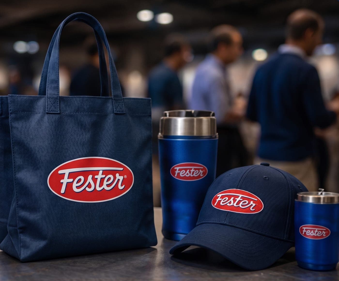 Bolsa, gorra y termos con el logotipo Fester